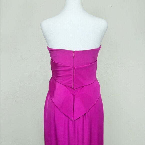 NWT Marchesa Notte Lipstick Pink Sculpted Silk Crepe Strapless Gown Maxi Dress 4 - Picture 7 of 16